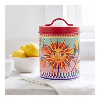 Baci Milano Dolce Vita Limon & Portakal Desenli Sarı Yeşil Paslanmaz Çelik Vakumlu Silindir Saklama Kutusu Ø 11 cm, H 18 cm