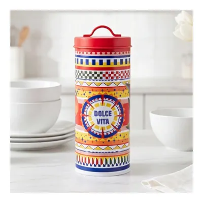Baci Milano Dolce Vita Çark Desenli Paslanmaz Çelik Vakumlu Uzun Silindir Spaghetti Saklama Kutusu Ø 11 cm, H 29 cm