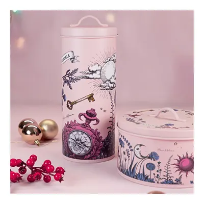 Baci Milano Allegria Pembe Desenli Metal Vakumlu Uzun Silindir Spaghetti Saklama Kutusu