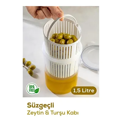 Vienev Süzgeçli Saklama Kabı Zeytinlik Turşuluk 1,5 Litre