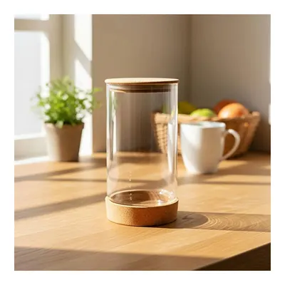 Bambum Corki Mantar Altlıklı Cam Saklama Kabı 950ml