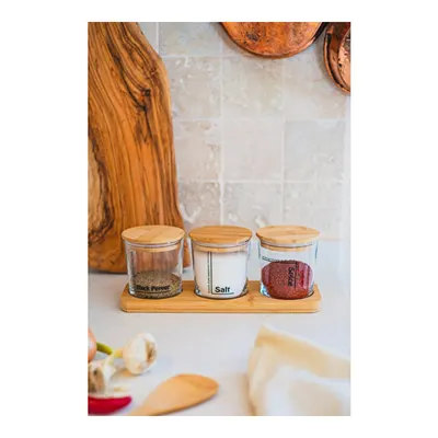 Rakle Daily Bambu Kapak Ve Stantlı 3'lü Baharatlık Seti 380 Cc