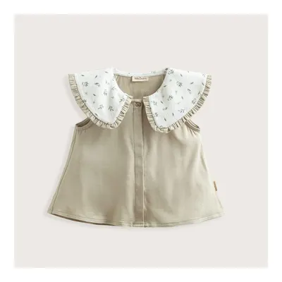Floral Fırfırlı Elbise Ekru