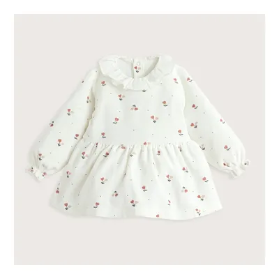 Dusty Floral Elbise Ekru