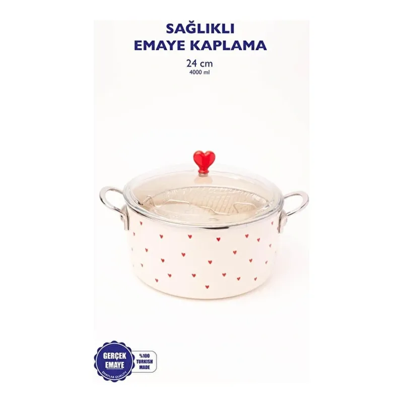 Emaylab Cupid Emaye Kızartma Tenceresi/ Fritöz (özel Pyrex Kapaklı), görsel 1