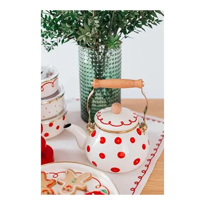 Emaylab Merry Yılbaşı Özel Emaye Vintage Kettle (2 Litre - Ocakta ve Sobada Kullanılabilir)