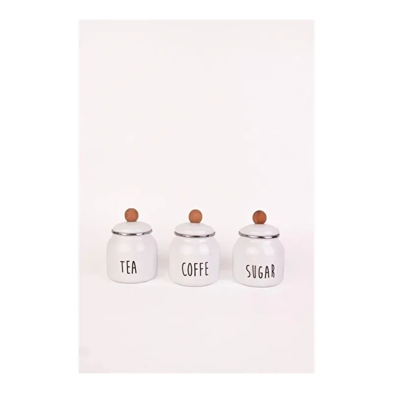 Emaylab Motto Tea Coffee Sugar 3lü Emaye Baharatlık Seti, görsel 1