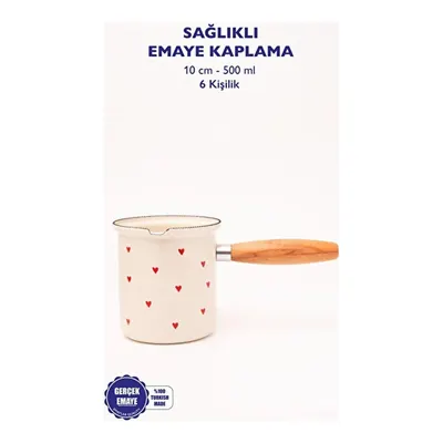 Emaylab Cupid Emaye Ahşap Saplı Cezve (500ml-6 Kişilik)