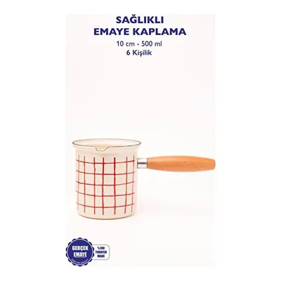 Emaylab Cupid Kareli Emaye Ahşap Saplı Cezve (500ml-6 Kişilik)