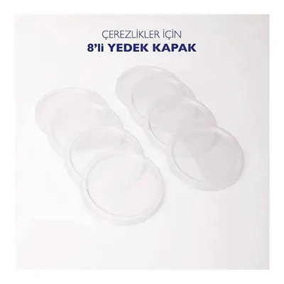 Emaylab 8'li Yedek Mika Kapak - Emaye Çerezlik, Kahvaltılık, Reçellik, Zeytinlik ve Sunumluklar İçin 8 cm