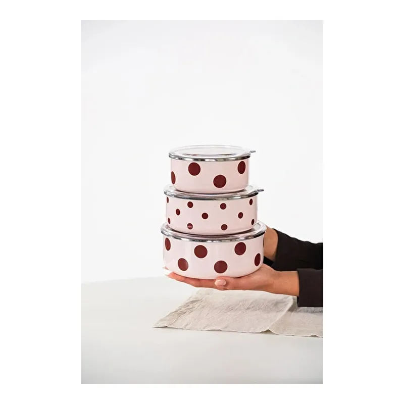 Emaylab x Peppythings Cherry Emaye Üçlü Saklama Kabı Seti (Ocaklarda Kullanılabilir), görsel 1