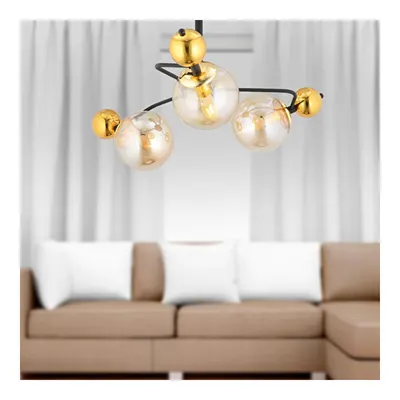 Apliqa Florit 3'lü Siyah Gold Modern Oturma Odası Salon Avize