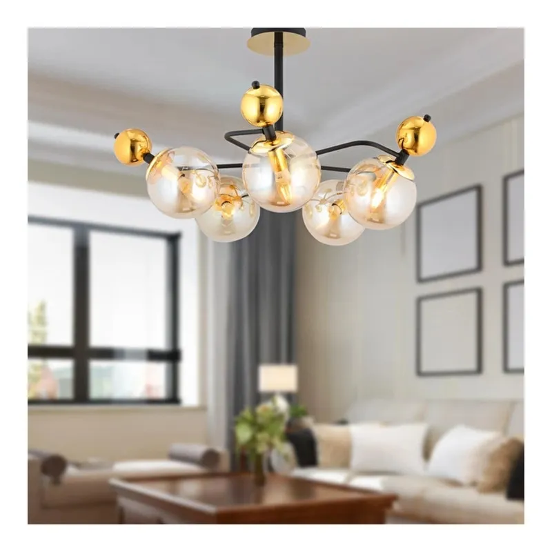 Apliqa Florit 5'li Siyah Gold Modern Oturma Odası Salon Avize, görsel 1