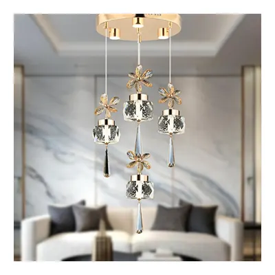 Apliqa Amaris 4'lü Yuvarlak 3 Renkli 52 Watt Gold Kelebek Led Avize Kristal Ledli Modern Oturma Odası Salon Sarkıt Avize