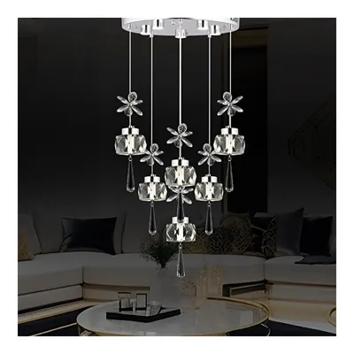 Apliqa Amaris 6'lı Yuvarlak 3 Renkli 79 Watt Krom Kelebek Led Avize Kristal Ledli Modern Oturma Odası Büyük Salon Sarkıt Avize