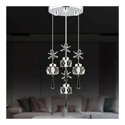 Apliqa Amaris 4'lü Yuvarlak 3 Renkli 52 Watt Krom Kelebek Led Avize Kristal Ledli Modern Oturma Odası Salon Sarkıt Avize