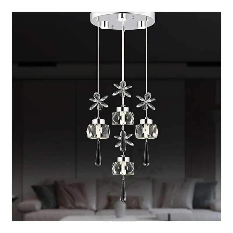 Apliqa Amaris 4'lü Yuvarlak 3 Renkli 52 Watt Krom Kelebek Led Avize Kristal Ledli Modern Oturma Odası Salon Sarkıt Avize, görsel 1