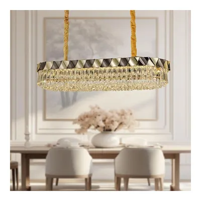 Apliqa Betty Gold Kaplamalı Yemek Masa Üstü 40 Watt Led Sarkıt Modern Tasarım Salon Kristal 3 Renk Ledli Avize