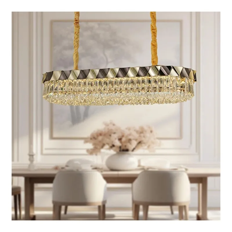 Apliqa Betty Gold Kaplamalı Yemek Masa Üstü 40 Watt Led Sarkıt Modern Tasarım Salon Kristal 3 Renk Ledli Avize, görsel 1