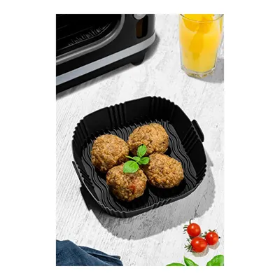 Vienev Kare Silikon Pişirme Kalıbı Hava Fritözü Kalıbı Airfryer Aksesuar Tüm Fritözlere Uyumlu Siyah