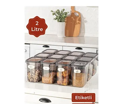 Vienev Etiketli 12li Set Peggy Uzun Dikdörtgen Saklama Kabı 2 Litre Antrasit