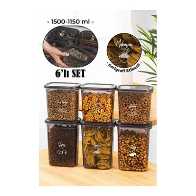 Vienev Beyaz Serigrafi Etiketli 6lı Peggy Dikdörtgen Saklama Kabı Seti 3x(1500-1150 Ml) Antrasit