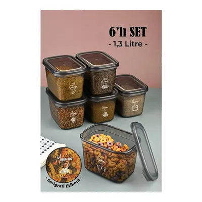 Vienev Beyaz Serigrafi Etiketli 6lı Set Peggy Dikdörtgen Saklama Kabı 1,3 Litre Antrasit