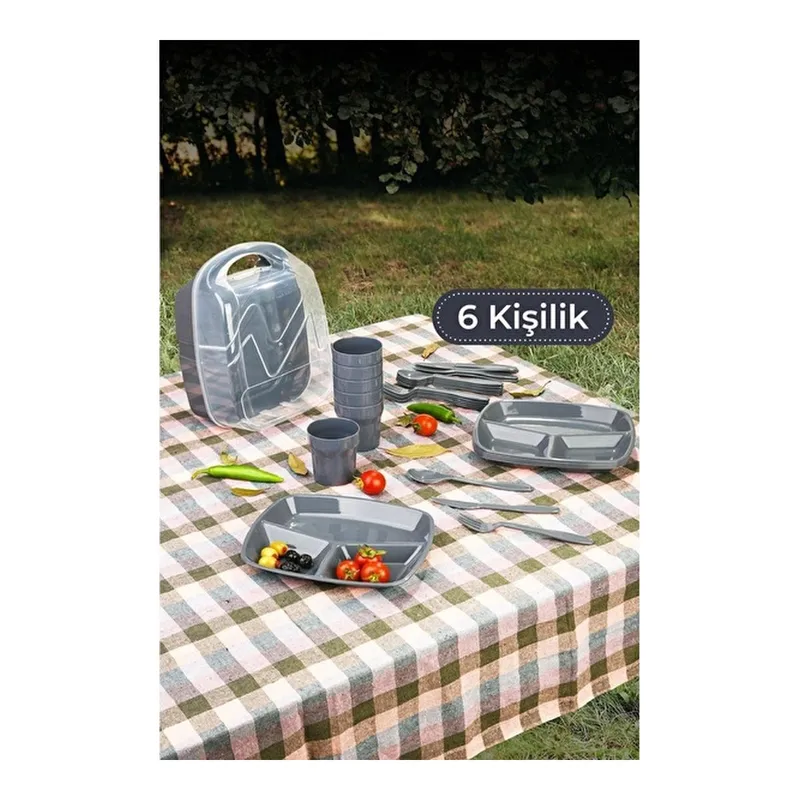 Vienev 6 Kişilik Çantalı Piknik Seti Gri, görsel 1