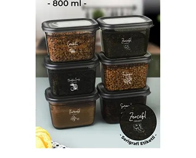 Vienev Beyaz Serigrafi Etiketli 6lı Peggy Dikdörtgen Baharatlık Seti 800 Ml Antrasit