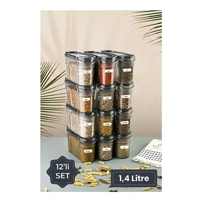 Vienev Etiketli 12li Baharat Kabı Set 1400 Ml Antrasit