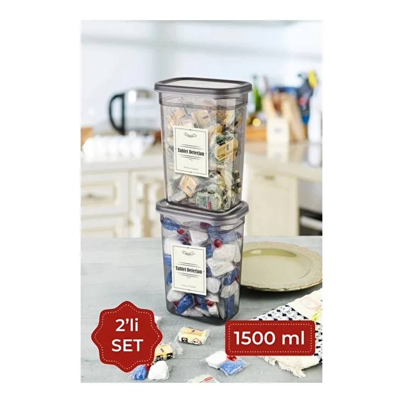 Vienev Etiketli 1500 Ml 2li Peggy Dikdörtgen Deterjan Saklama Kabı Seti Antrasit, görsel 1