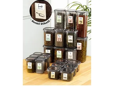 Vienev 24lü Renkli Etiketli Peggy Kare Erzak Ve Baharat Full Set 6x(1,75 1,2, 0,55, 0,45) Antrasit