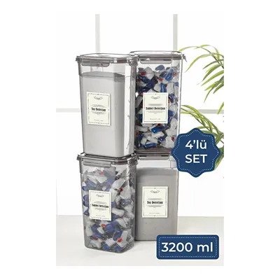 Vienev 4lü 3,2 Litre Contalı Dikdörtgen Deterjan Kabı Seti Etiketli