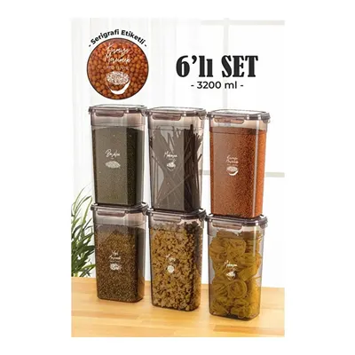 Vienev 6'lı 3,2 Litre Contalı Dikdörtgen Saklama Kabı Seti Serigrafi Etiketli