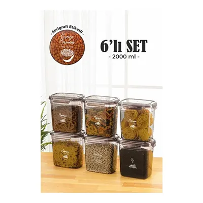 Vienev 6lı 2 Litre Contalı Dikdörtgen Saklama Kabı Seti Serigrafi Etiketli