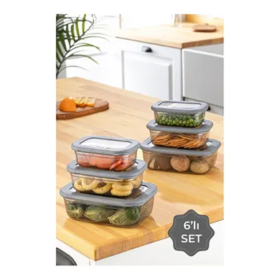 Vienev 6'lı Poly Kapak Dikdörtgen Sığ Saklama Kabı Seti Antrasit 2x(400, 670, 1200 Ml)