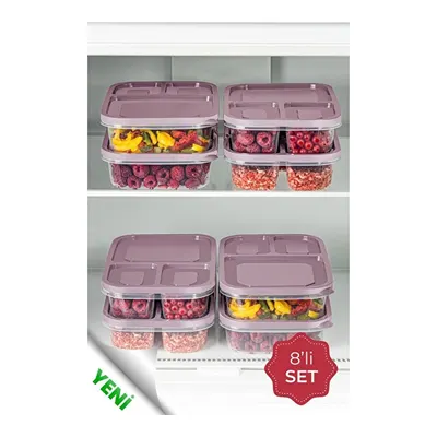 Vienev 8li 3 Bölmeli Dikdörtgen Saklama Kabı 1,15 Litre Pembe