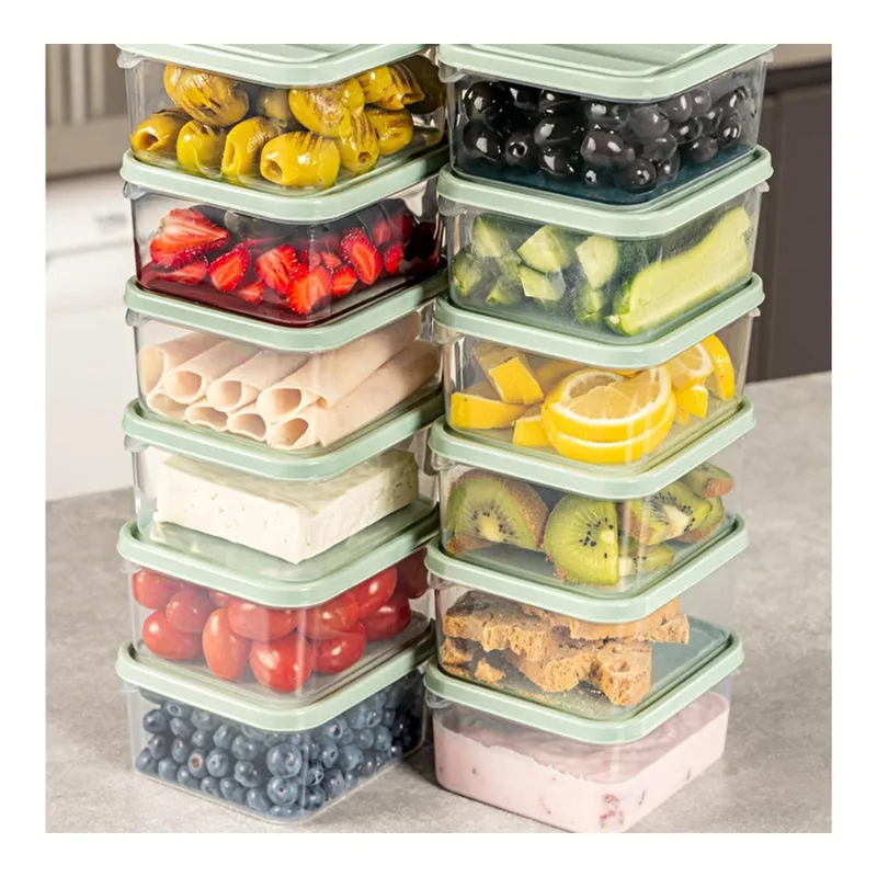 Vienev 12'li 350 Ml Buzdolabı Dondurucu Organizer Mikrodalga Ve Difrize Uygun Saklama Kabı Mint, görsel 1