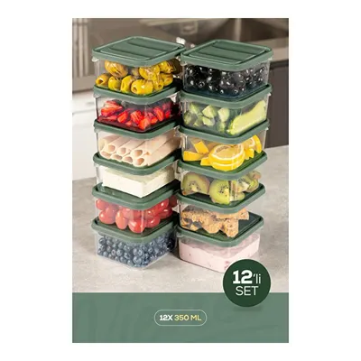 Vienev 12'li 350 Ml Buzdolabı Dondurucu Organizer Mikrodalga Ve Difrize Uygun Saklama Kabı Yeşil