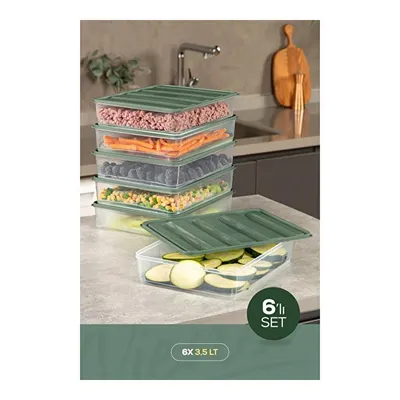 Vienev 6'lı 3,5 Litre Buzdolabı Dondurucu Organizer Mikrodalga Ve Difrize Uygun Saklama Kabı Yeşil