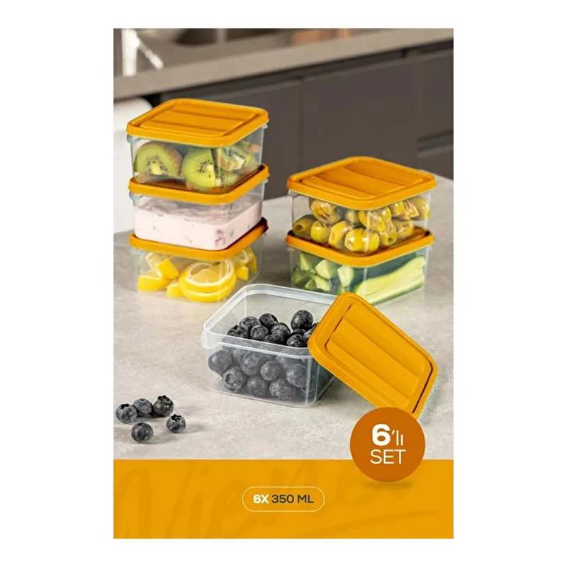 Vienev 6'lı 350 Ml Buzdolabı Dondurucu Organizer Mikrodalga Ve Difrize Uygun Saklama Kabı Turuncu, görsel 1