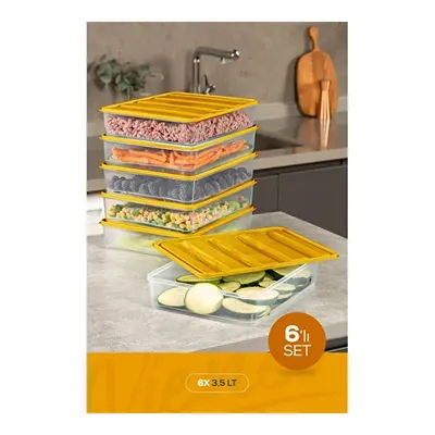 Vienev 6'lı 3,5 Litre Buzdolabı Dondurucu Organizer Mikrodalga Ve Difrize Uygun Saklama Kabı Turuncu