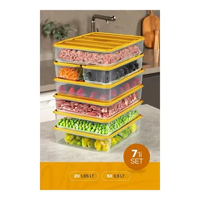 Vienev 7'li Buzdolabı Dondurucu Organizer Ve Saklama Kabı Turuncu 5x(3,5lt) 2x(1,65lt)