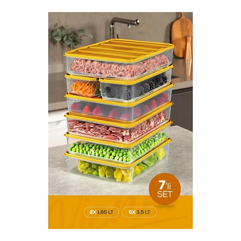 Vienev 7'li Buzdolabı Dondurucu Organizer Ve Saklama Kabı Turuncu 5x(3,5lt) 2x(1,65lt), görsel 1