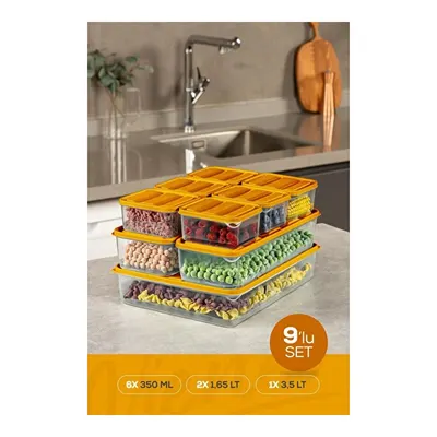 Vienev 9'lu Buzdolabı Dondurucu Organizer Ve Saklama Kabı Turuncu 6x(350ml) 2x(1,65lt) 1x(3,5lt)