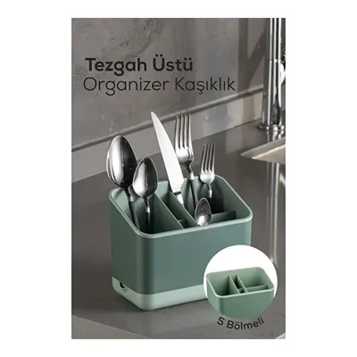 Vienev Tezgah Üstü Kaşık Düzenleyici 5 Bölmeli Organizer Kaşıklık Yeşil