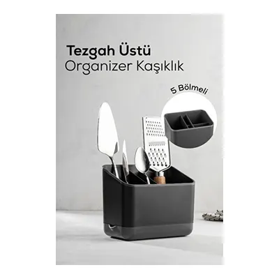 Vienev Tezgah Üstü Kaşık Düzenleyici 5 Bölmeli Organizer Kaşıklık Antrasit