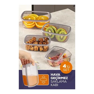 Vienev 4'lü Hava Geçirmez Saklama Kabı Seti Antrasit 1x(250-500-750-1200 Ml)