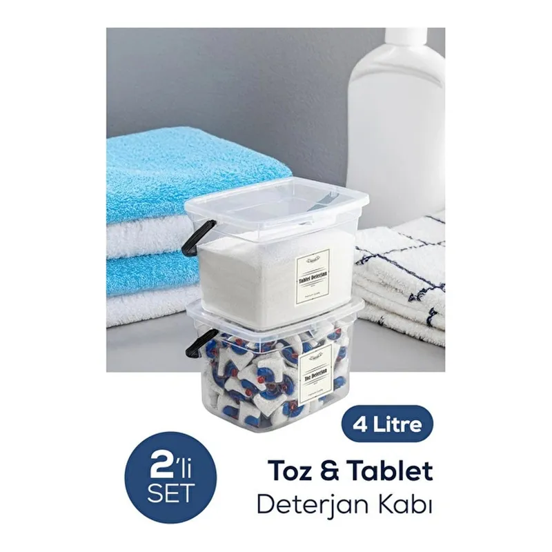 Vienev 2'li 4 Litre Beyaz Etiketli Deterjanlık Saklama Kutusu Kabı Beyaz, görsel 1