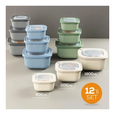 Vienev 12'li 4x(600-1100-1800 Ml) Mikrodalga Ve Difrize Uygun Vip Kapaklı Özel Saklama Kabı Seti Renkli